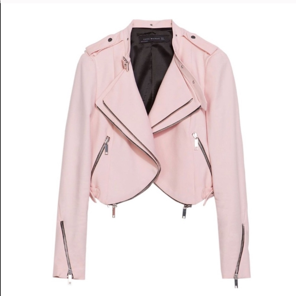 NWT - Zara Cropped Zipper Moto Jacket (in blush)